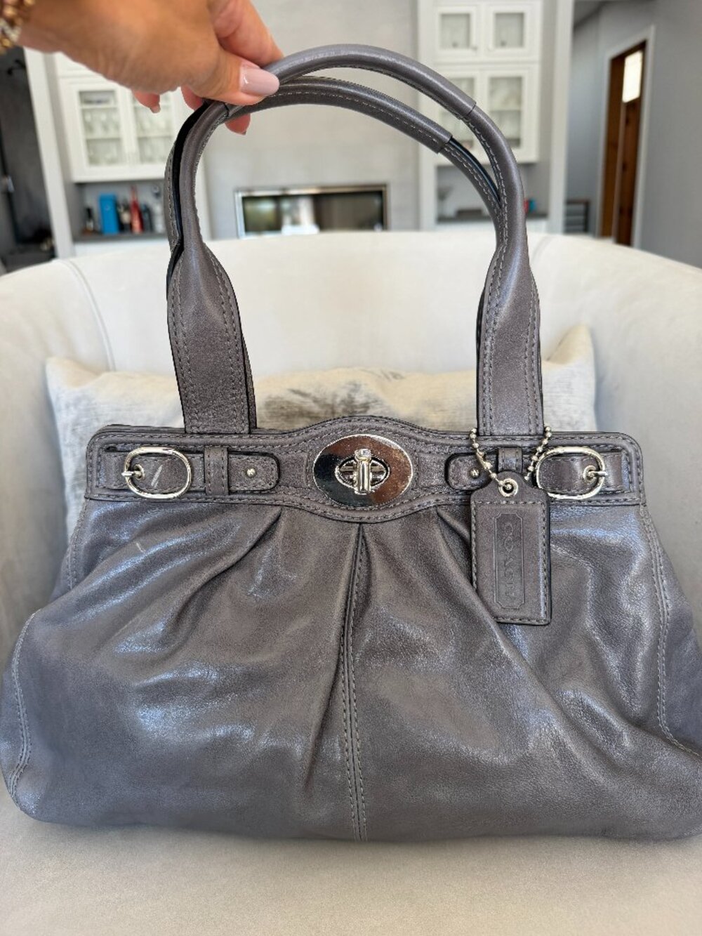 Coach Vintage Garnet Pleated Leather Satchel (Style: 13914)